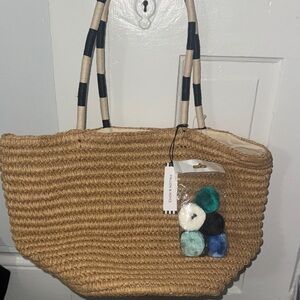 Fallon and Royce Natural Straw Tote with Black and Cream Handles